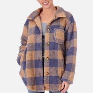 Koolaburra by UGG Brushed Sherpa Cozy Shacket blue tan/brown plaid SZ 1X D11